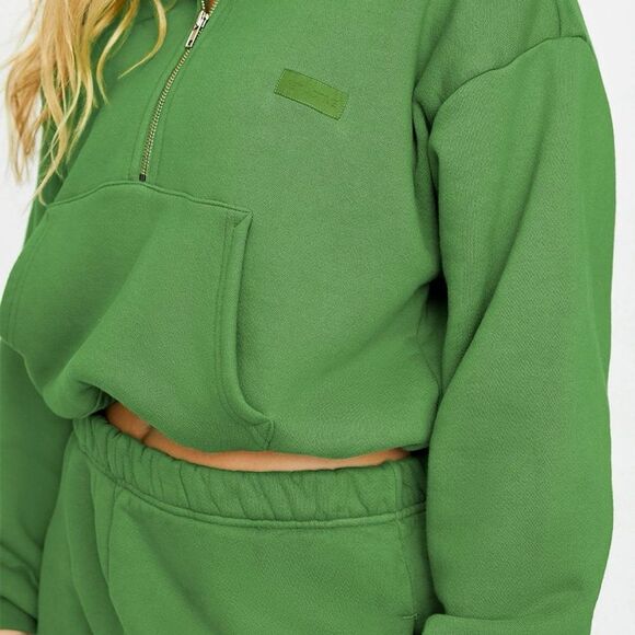 Set Active Half Zip Cropped Sweatshirt Pullover in Lucky Green Size Medium - Picture 2 of 9